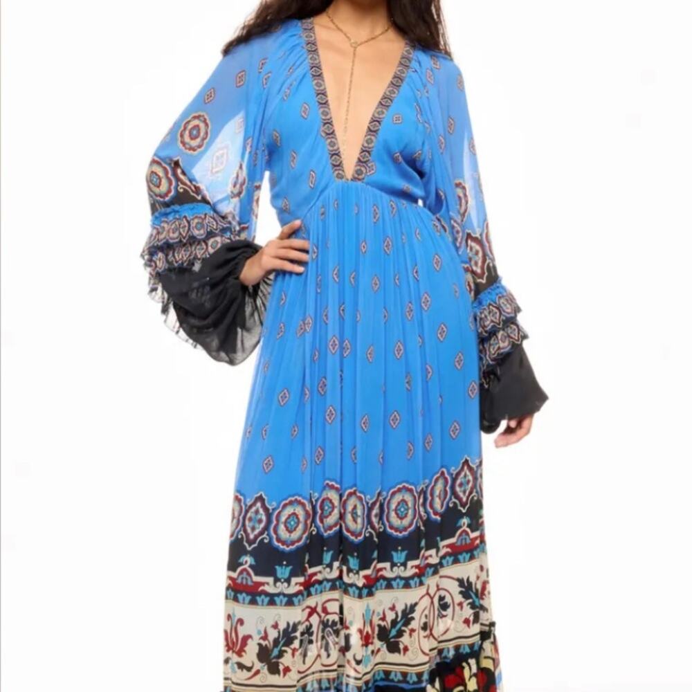 FARM Rio Anika Tiles Blue Maxi Dress Size XS